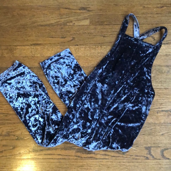 Urban Outfitters Pants - Urban Outfitters Crused Blue Velvet Lightweight Ankle Crop Soft Stretch Overalls